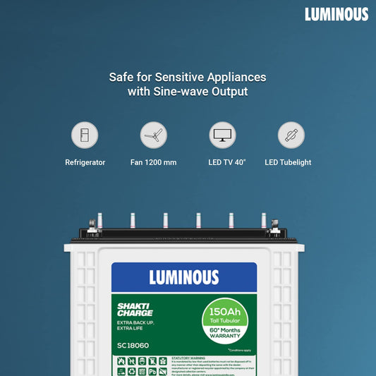 Luminous SC18060 150Ah Shakti Charge Tall Tubuar Battery 36+24 60*Month Warranty