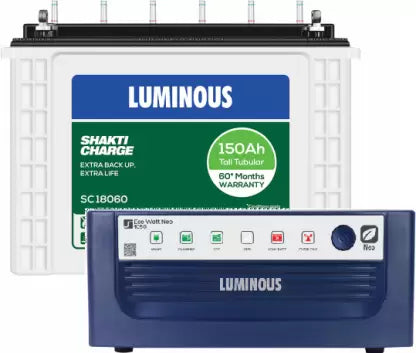 Luminous 1050 Eco Watt Neo Inverter with Shakti Charge SC18060 150Ah Tall Tubular Battery 60*Month Warranty