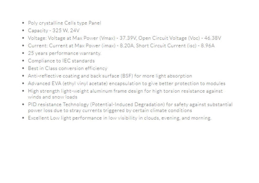 Luminous Solar PV Panel 325W/24V 72 Cells RFID Poly-crystalline