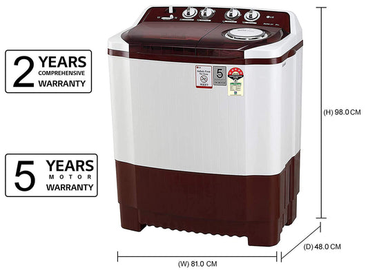 LG 5star Semi-Automatic Top Loading Washing Machine (P8035SRMZ, Burgundy, Collar Scrubber)