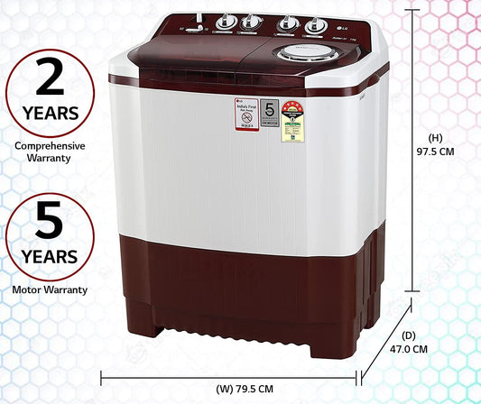 LG 5 Star Semi-Automatic Top Loading Washing Machine 7.5 kg (P7515SRAZ, Burgundy, Roller Jet Pulsator)