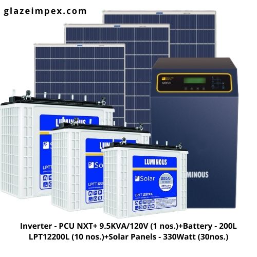 off-grid solar system packages with Inverter PCU 9.5KVA and 200L Batteries along With 330W Panel