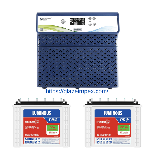 Luminous Optimus 2800 Pure Sine Wave Inverter 2.5KVA 24V with 2Nos Luminous RC18000 Pro Tubular Batteries 150Ah 48-Month Warranty