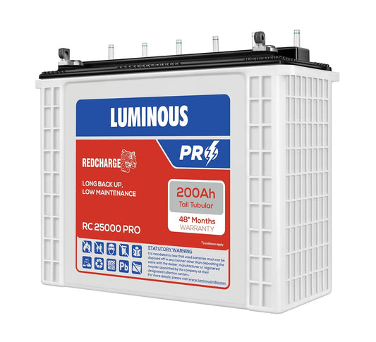 Luminous RC25000 PRO 200Ah RedChargeTall Tubular Battery 24+24 48*Month Warranty