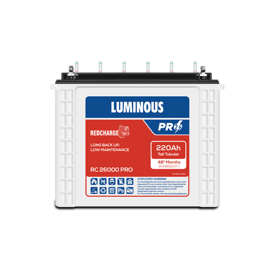 Luminous Red Charge RC26000 PRO 220Ah Tall Tubular Battery with 48-Month Warranty