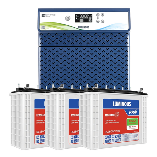 Luminous Optimus 3800 Pure Sine Wave Inverter  3.5KVA 36V High-Capacity Power Backup with 3Nos RC18000 Pro 150Ah Batteries 48-Month Warranty