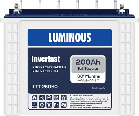 Luminous Tubular Inverlast 200ah Battery - Inverlast ILTT25060 Tall Tubular Battery for Home, Office, White