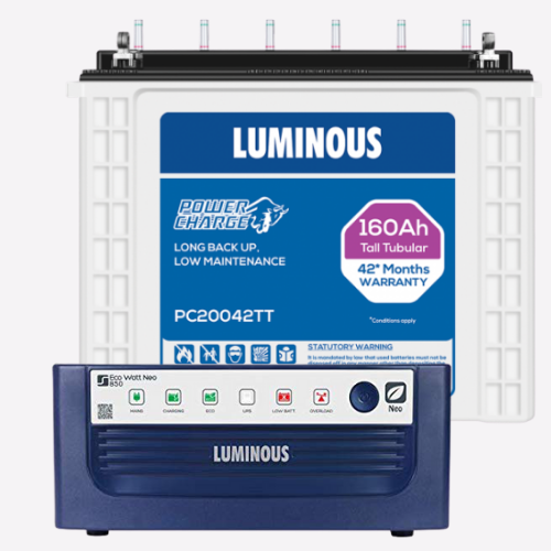 Buy Luminous Inverter Eco watt Neo 850 With 160ah PC20042 Battery Tall Tubular Battery