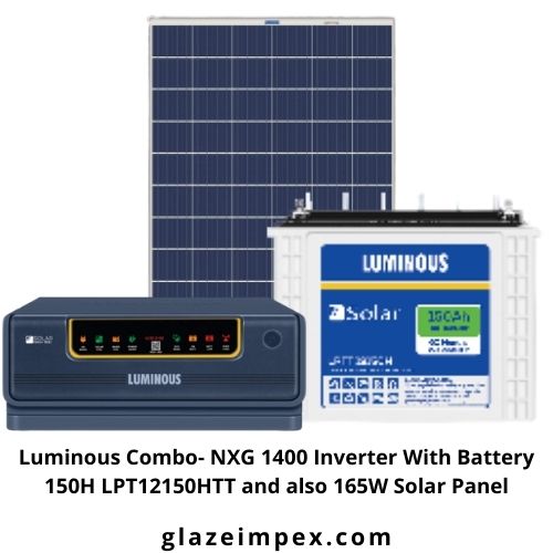 Luminous Combo- NXG 1400 Inverter With Battery 150H LPT12150HTT and also 165W Solar Panel