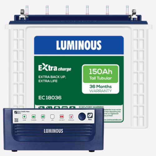 Luminous Eco Watt Neo 850 Inverter With 150ah EC 18036 Tall Tubular Battery