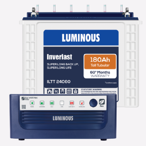 Luminous Inverter Eco Watt Neo 1050 + 180ah ILTT24060 Tall Tubular Battery