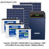 Luminous Off-grid 9KVA Solar System - 9KVA PCU Inverter, 150H Battery and 330W Panel