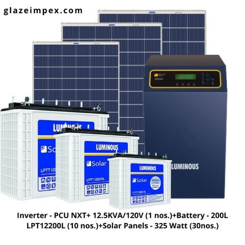Luminous Solar off-grid System - PCU NXT+ 12.5KVA Inverter , Battery 200H and 325W Panel