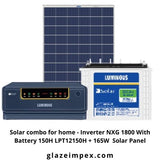 Solar combo for home - Inverter NXG 1800 With Battery 150H LPT12150H + 165W  Solar Panel