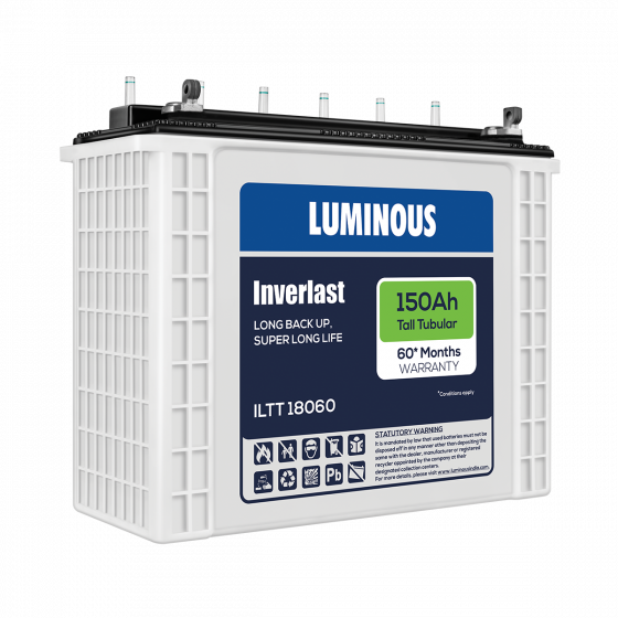 Luminous Zelio 1100 Pure Sinewave Inverter with ILTT18060 150Ah Inverlast Tall tubular Battery 60*Month Warranty