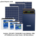 luminous 7.5KVA Off-grid Solar System - PCU 7.5KVA Inverter, 200L Battery, Panel 325W