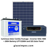 luminous Solar Combo Package - Inverter NXG 1800 + 200H Battery LPT12200H and 325 Solar Panel