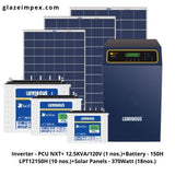 luminous off-grid solar system - Inverter PCU NXT+ 12.5KVA + Battery 150H and Panel 370W (MP)