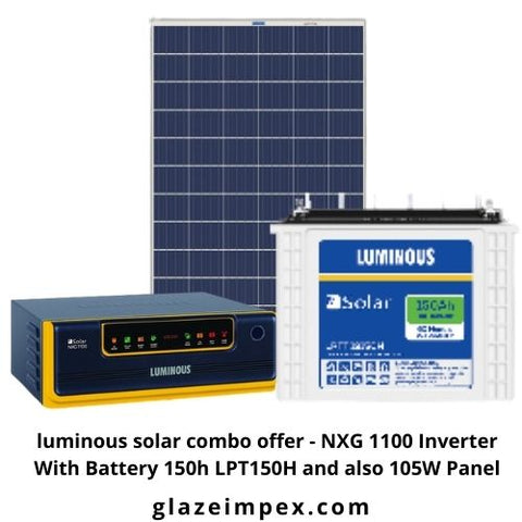 luminous solar combo offer - NXG 1100 Inverter With Battery 150h LPT12150H and also 105W Panel